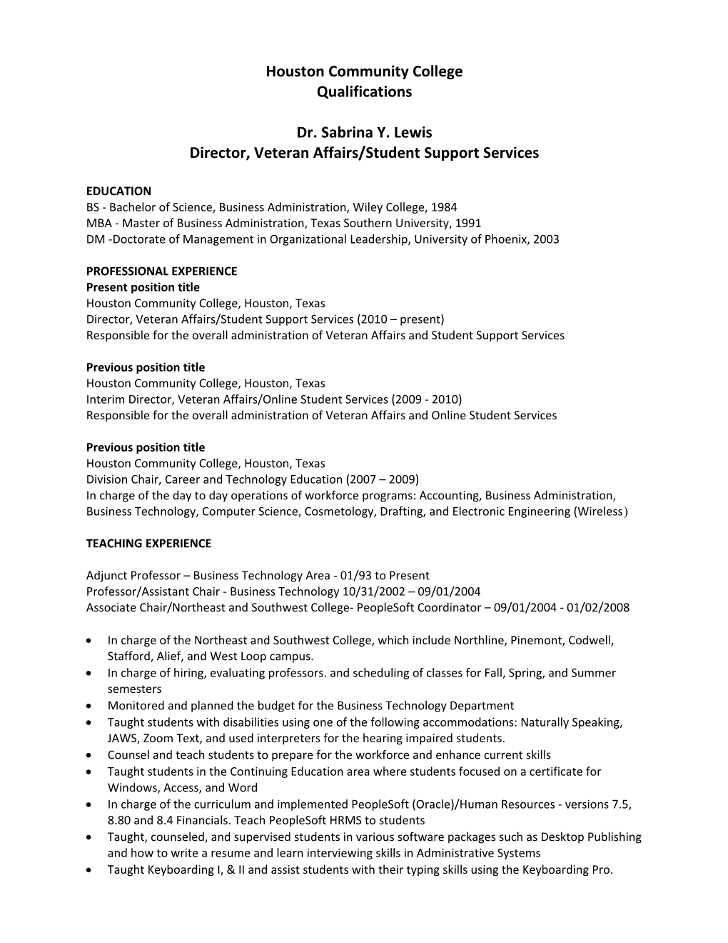 Director, Veteran Affairs/Student Support Services