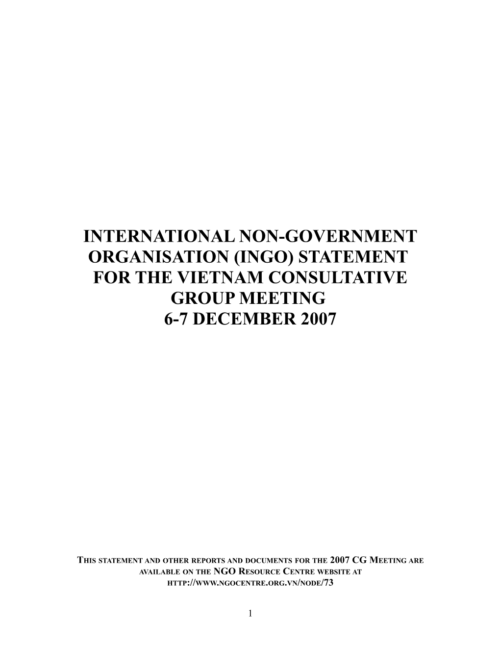 International Non-Government Organisation (INGO) Statement for the Vietnam Consultative