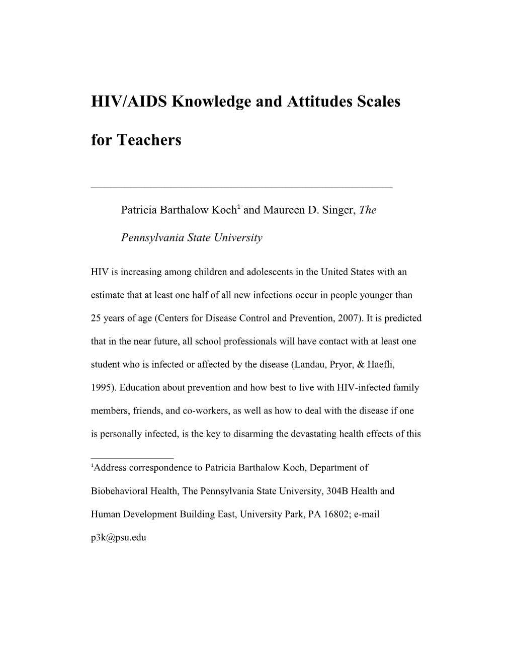 HIV/AIDS Knowledge and Attitudes Scales for Teachers