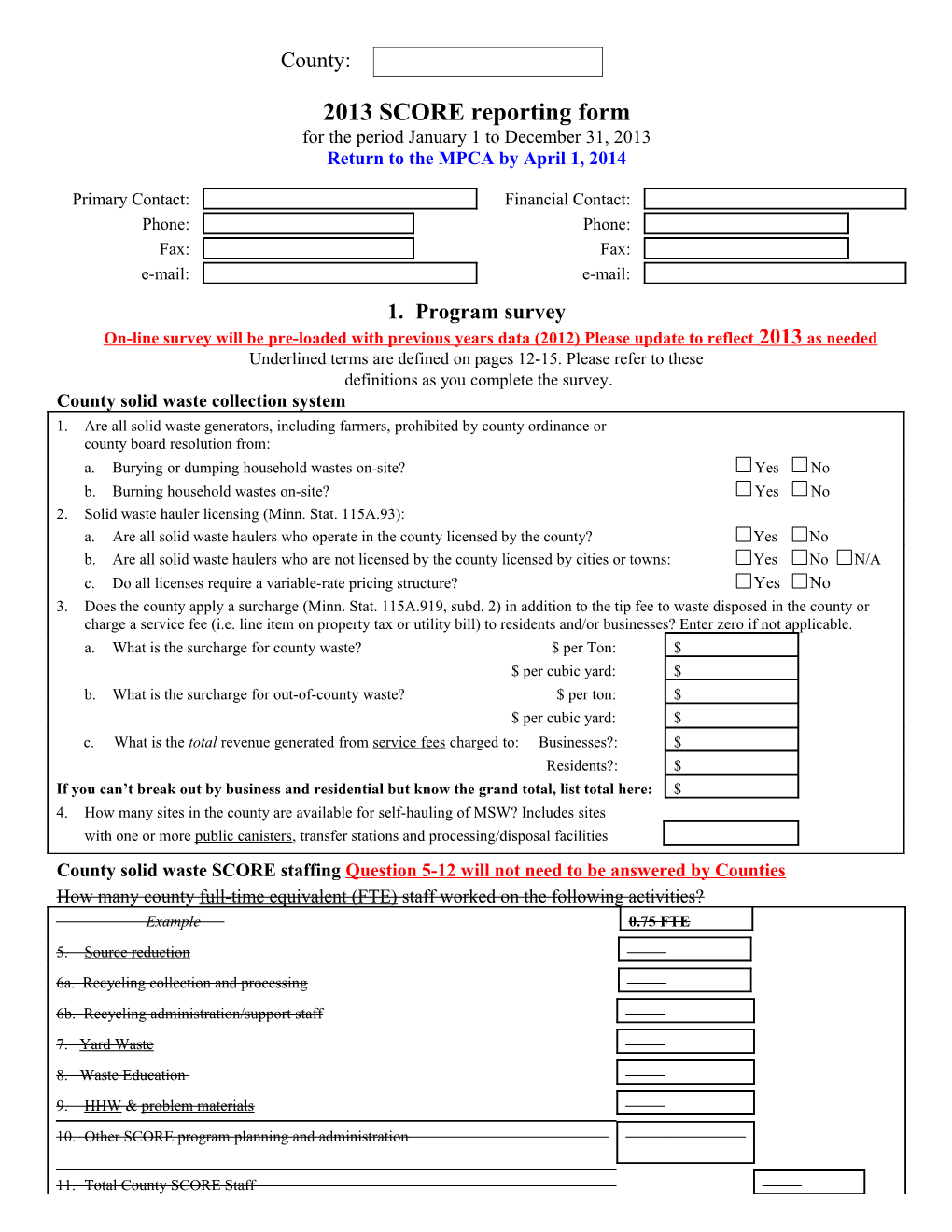 2011 SCORE Reporting Form