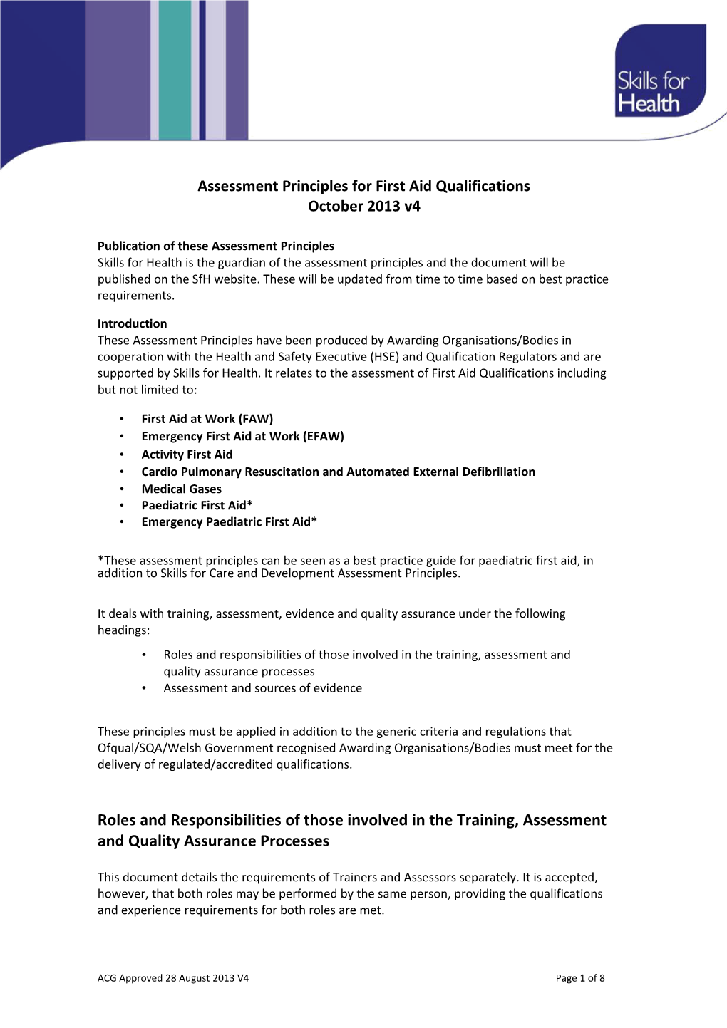 Assessment Principles for First Aid Qualifications