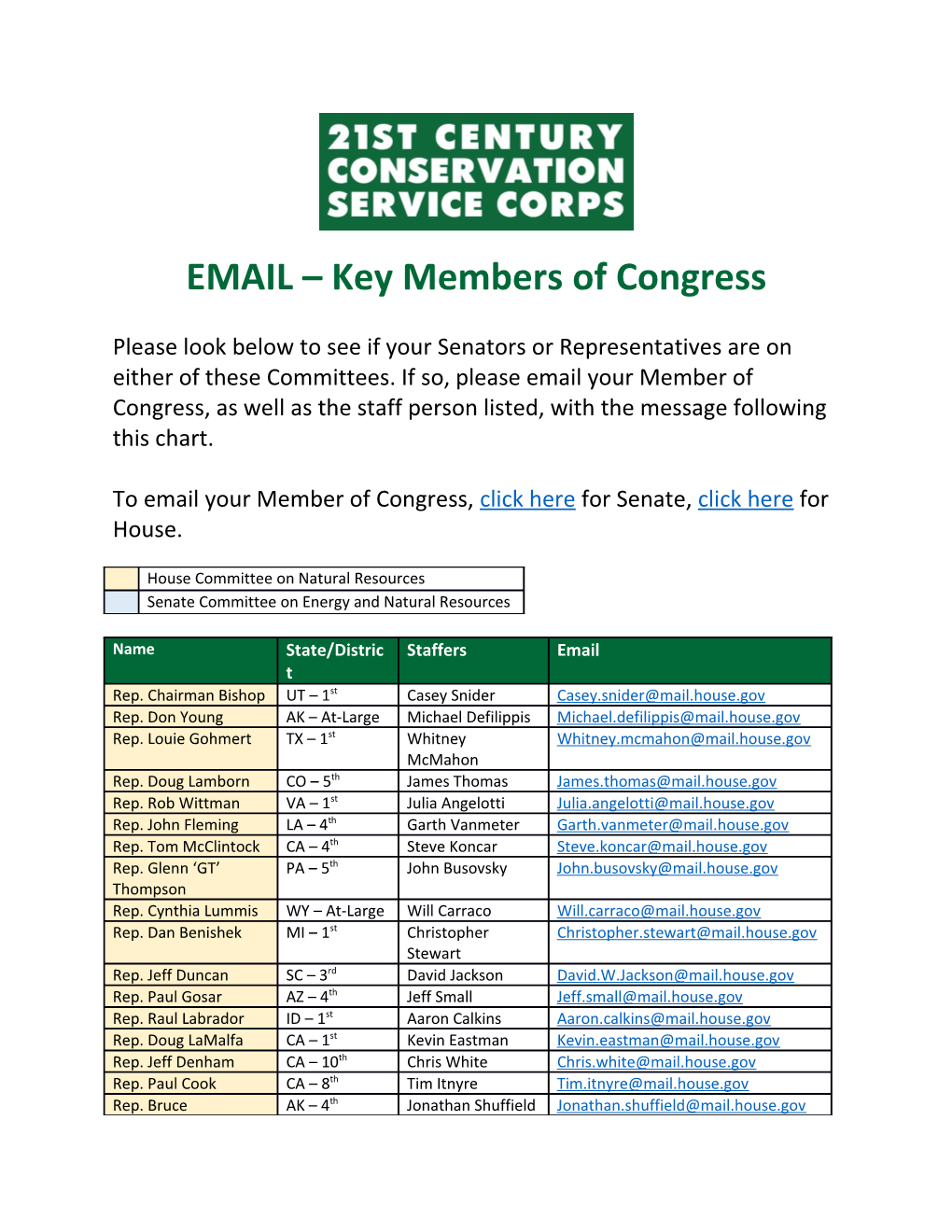 EMAIL Key Members of Congress