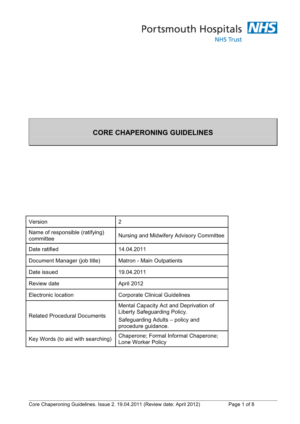 Core Chaperoning Guidelines