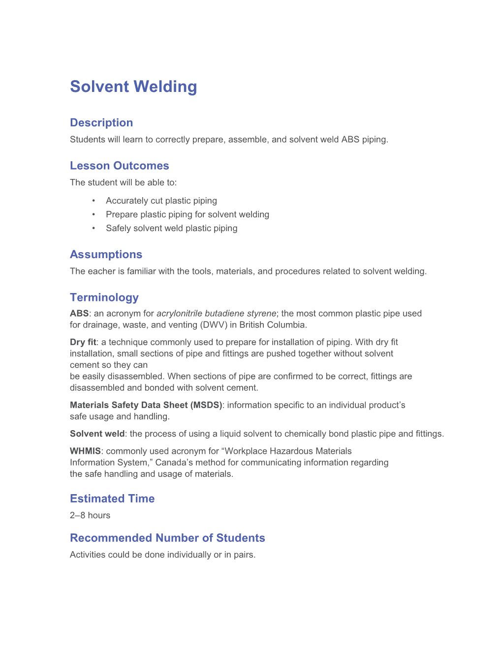 Activity Plan - Solvent Welding2.Indd