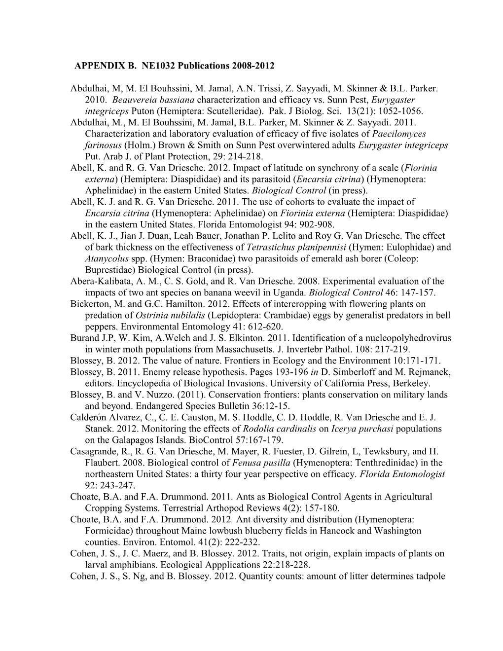 APPENDIX B. NE1032 Publications 2008-2012