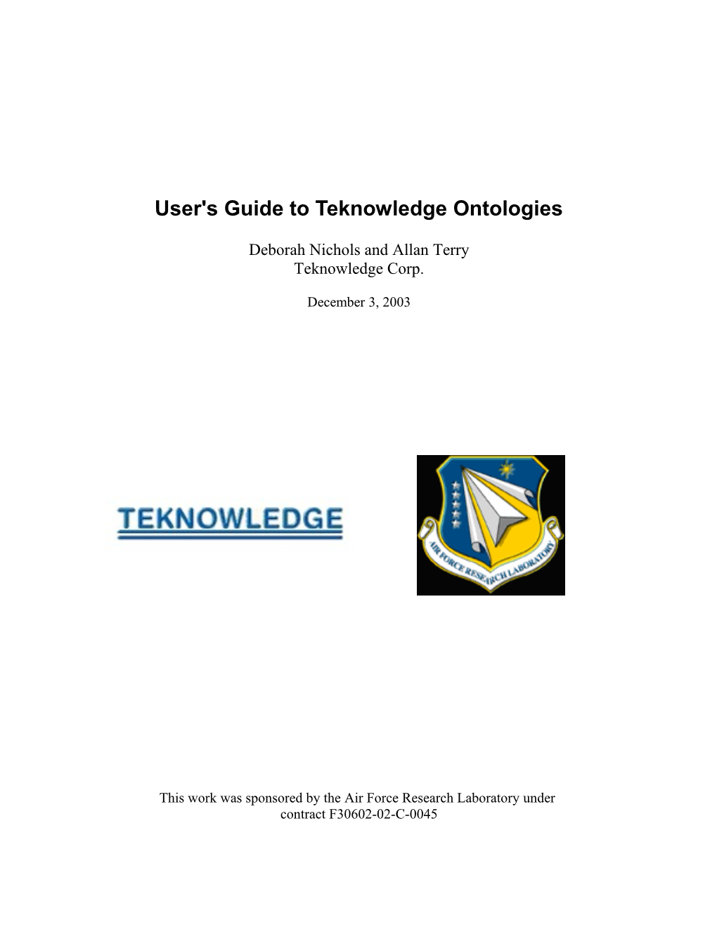 User Guide to Teknowledge Ontologies