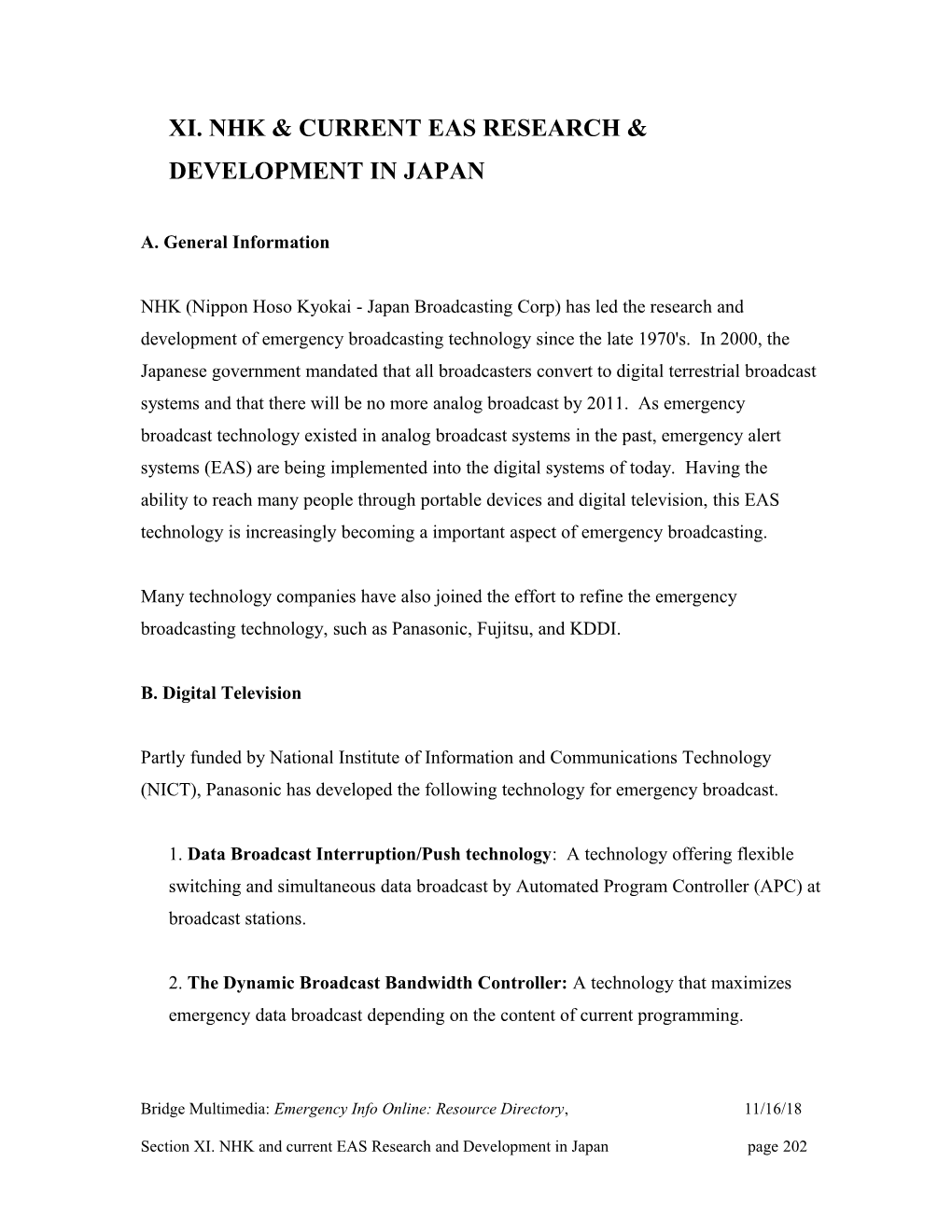 Xi. Nhk & Current Eas Research & Development in Japan