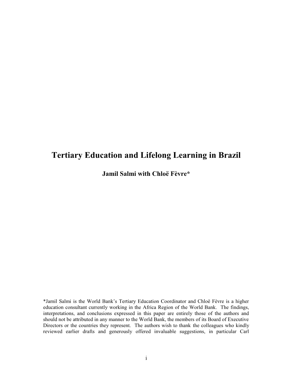 Tertiary Education and Lifelong Learning in Brazil