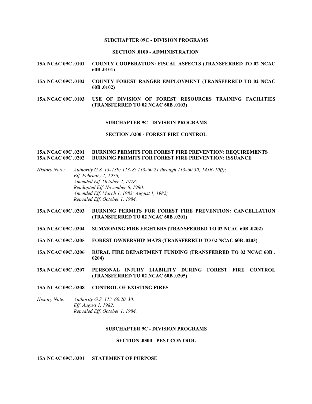 Subchapter 09C Division Programs