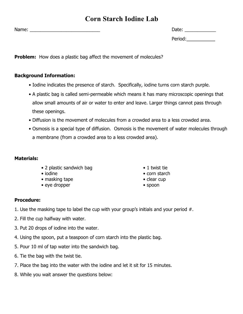 Corn Starch Iodine Lab