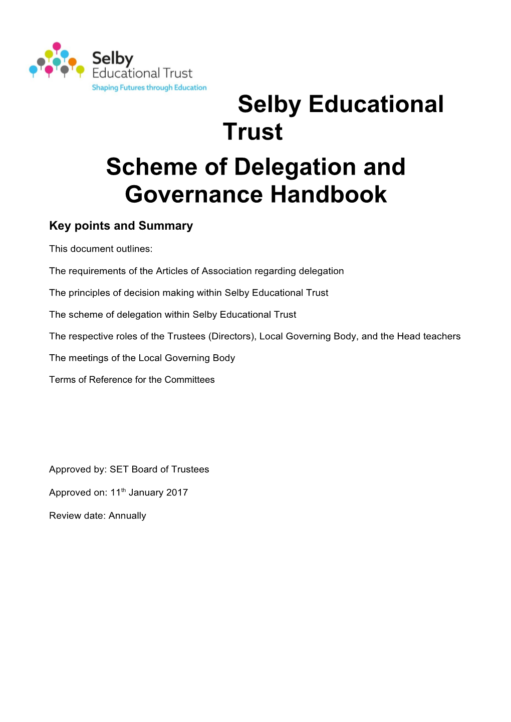 Scheme of Delegation and Governance Handbook