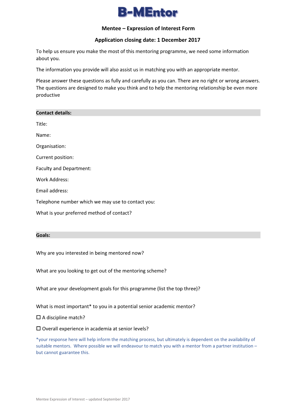 Mentee Expression of Interest Form