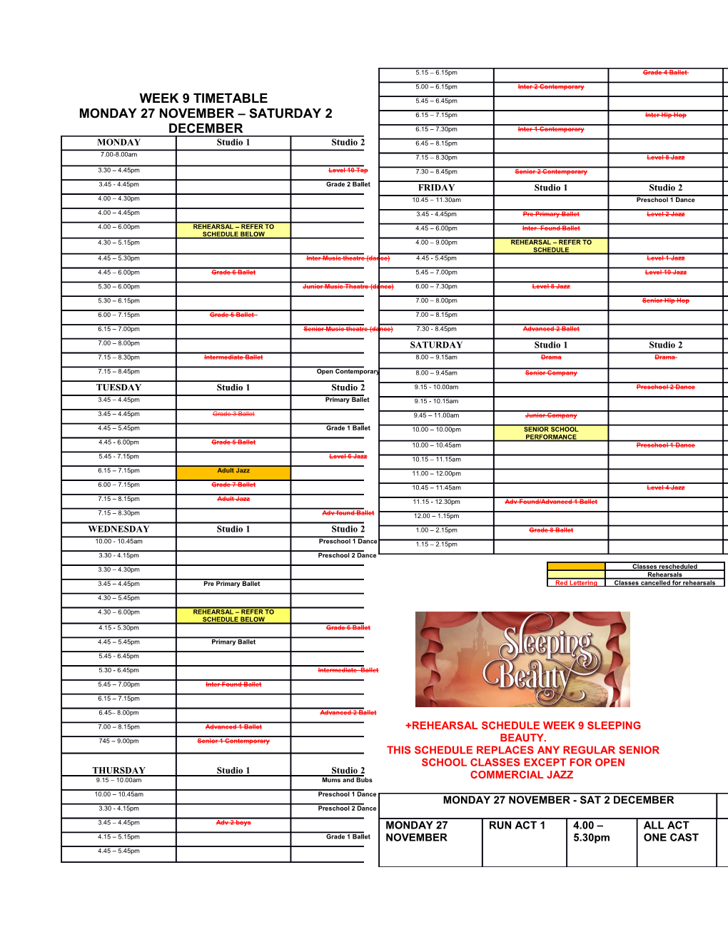 +Rehearsal Schedule Week 9 Sleeping Beauty