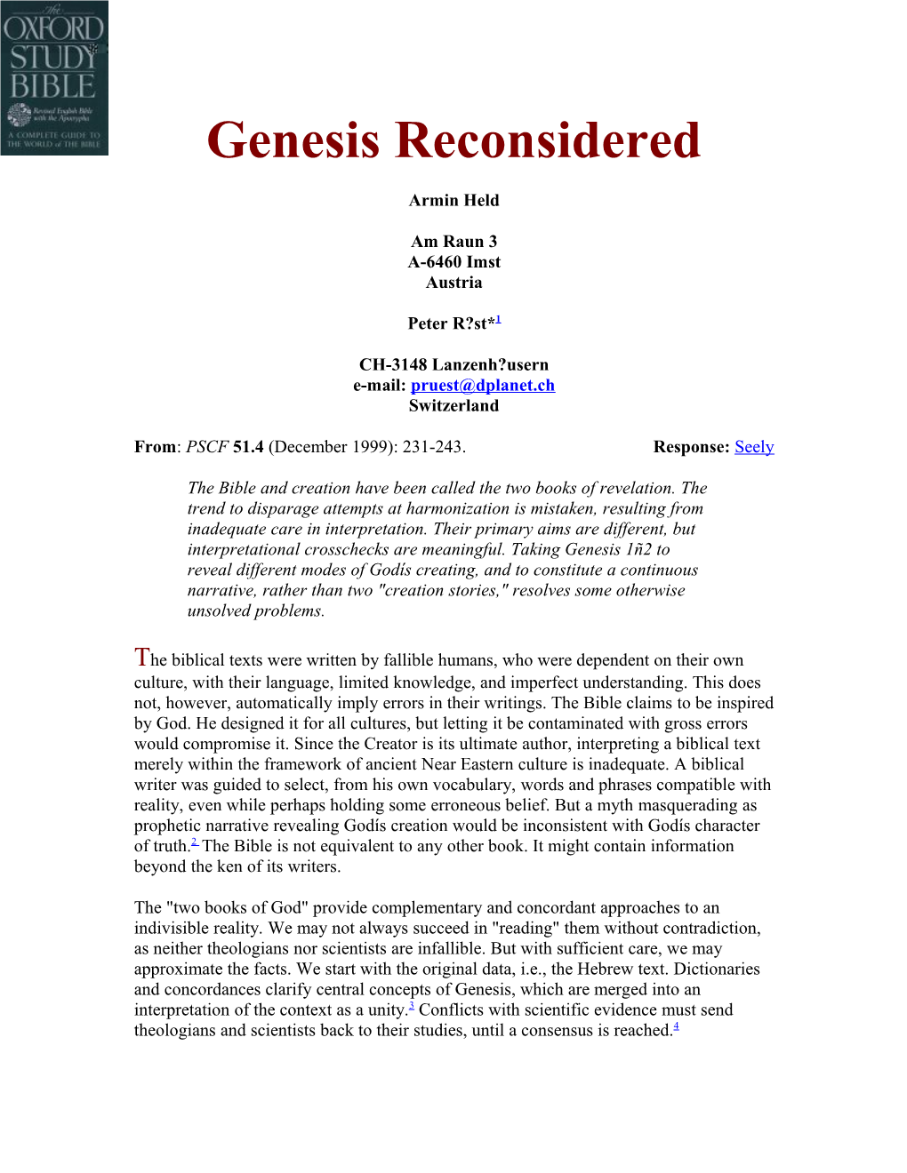 Genesis Reconsidered