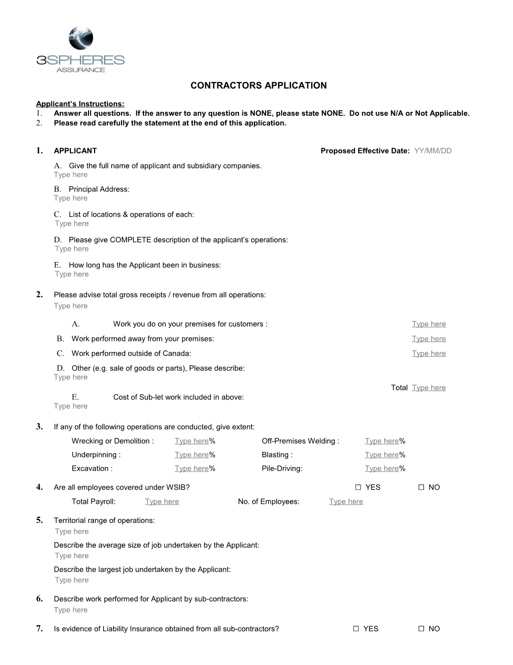 Contractors Application