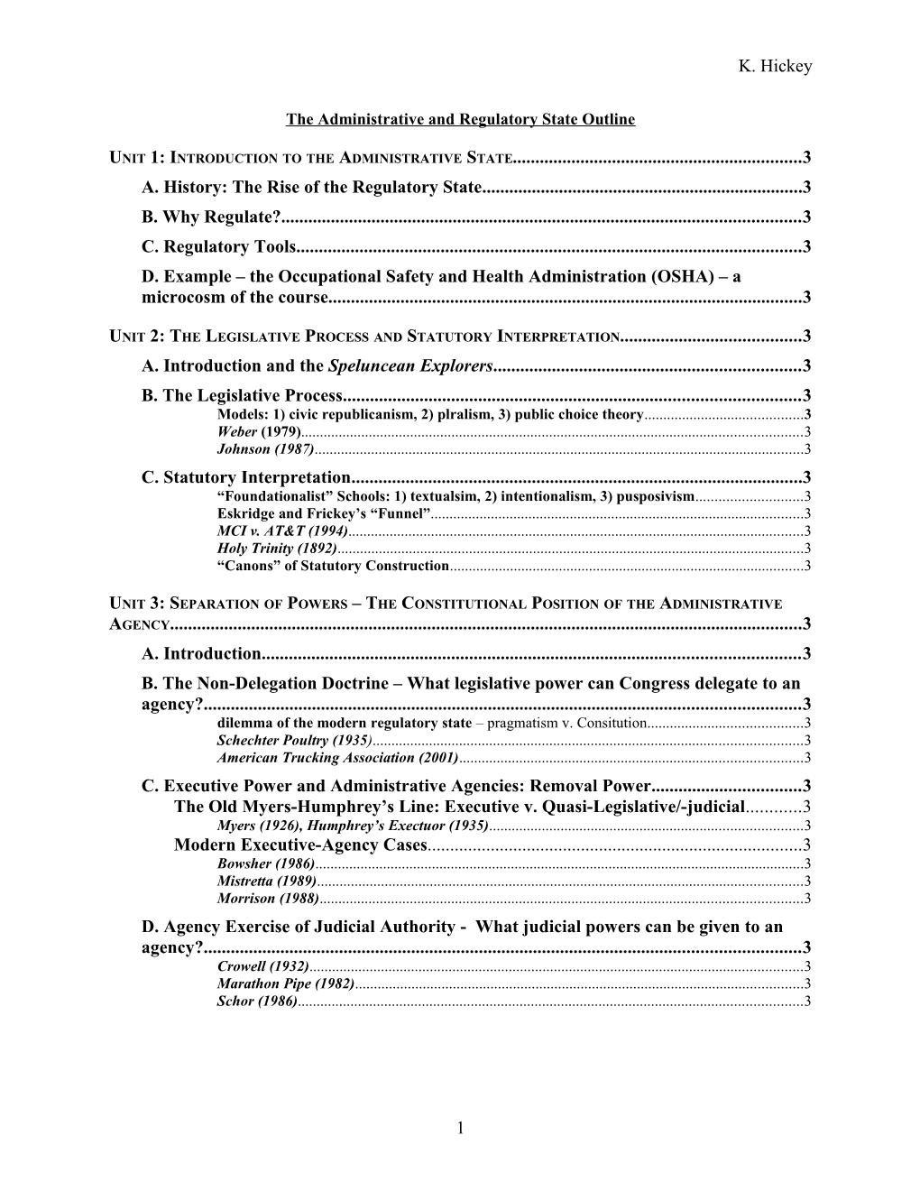 The Administrative and Regulatory State Outline