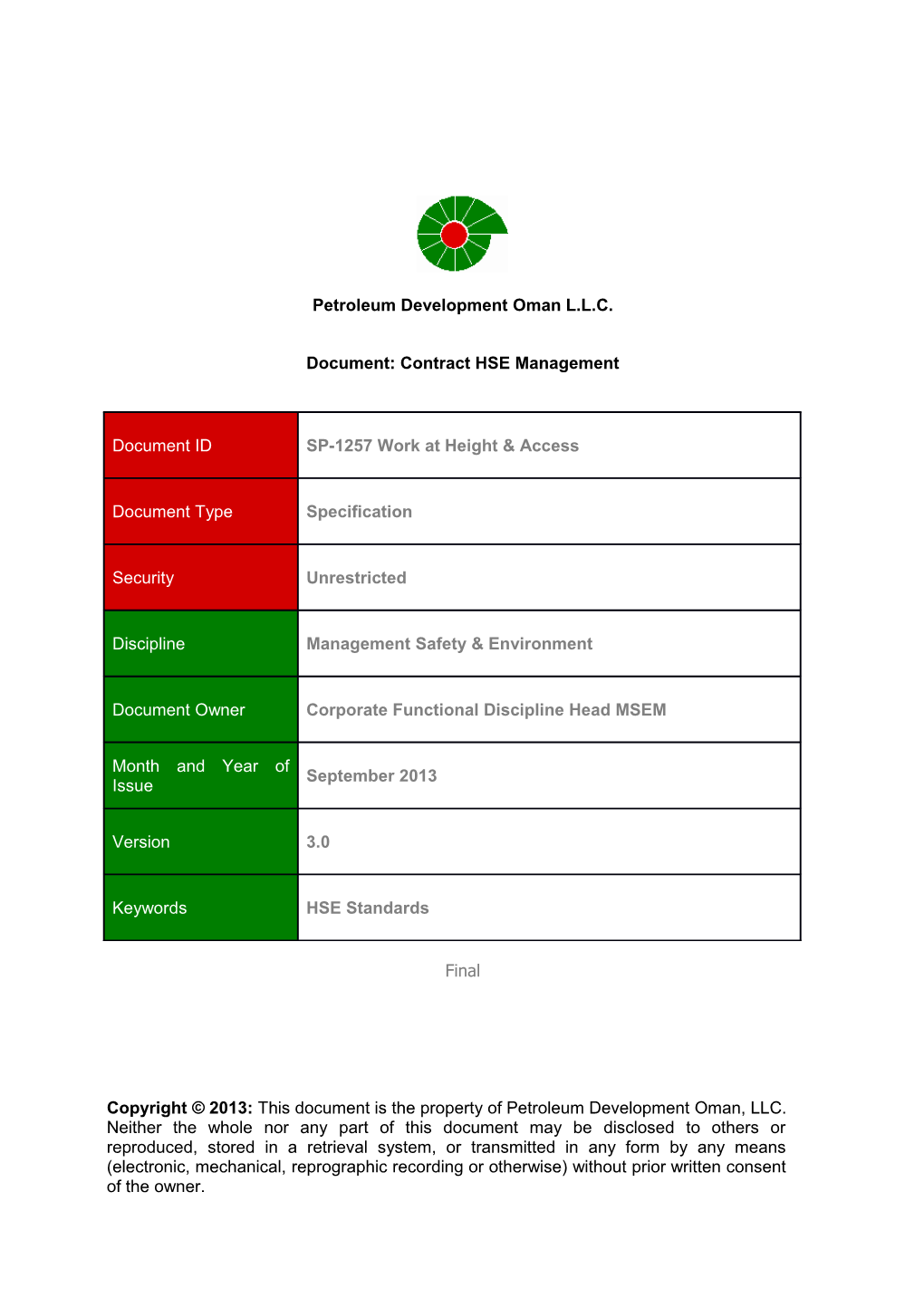 Document: Contract HSE Management