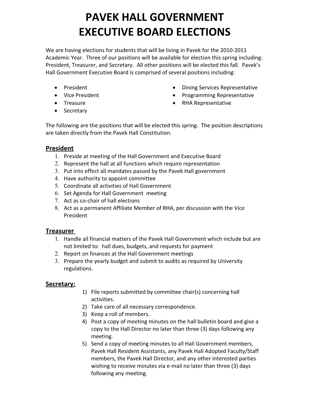 Duties of Executiv Eboard Positions