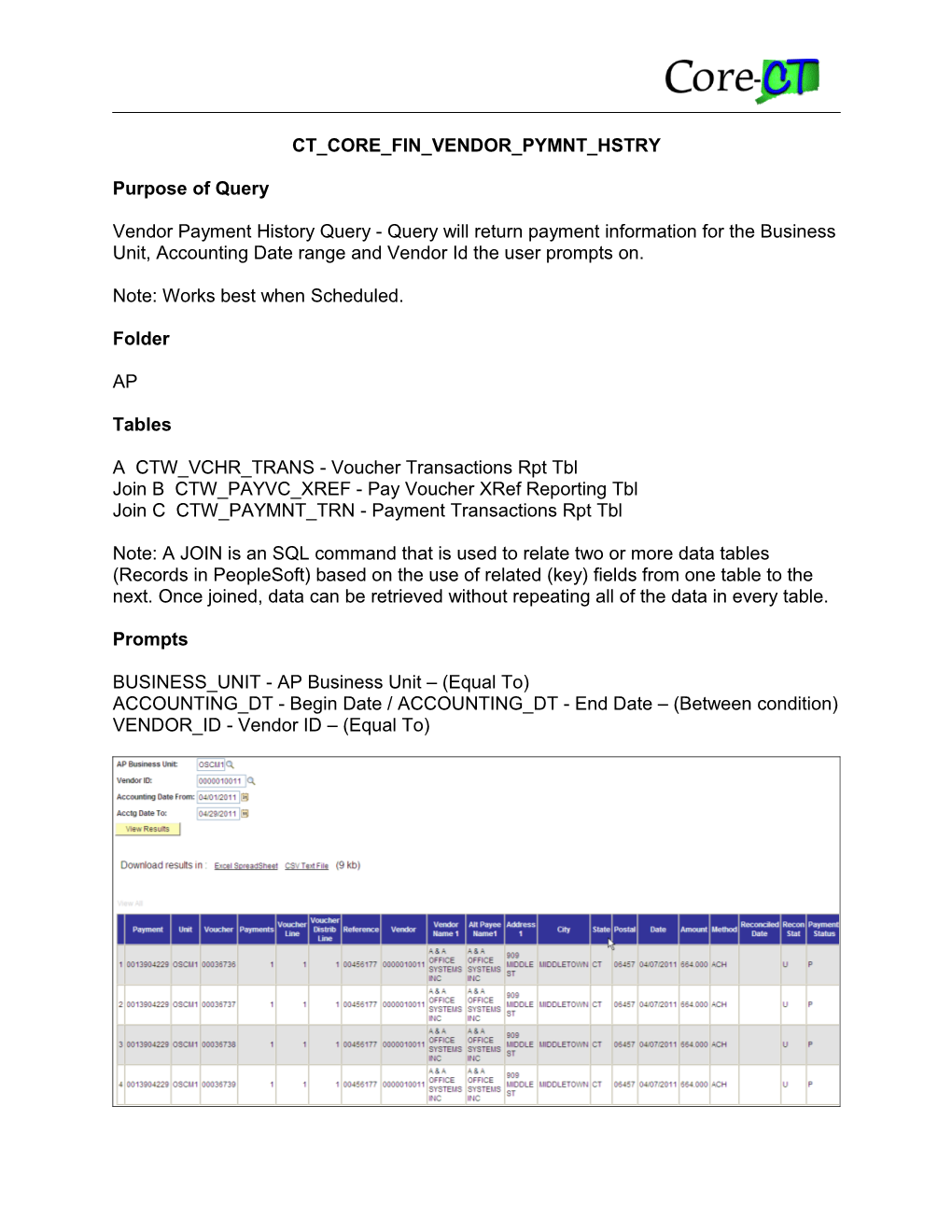 Vendor Payment History Query