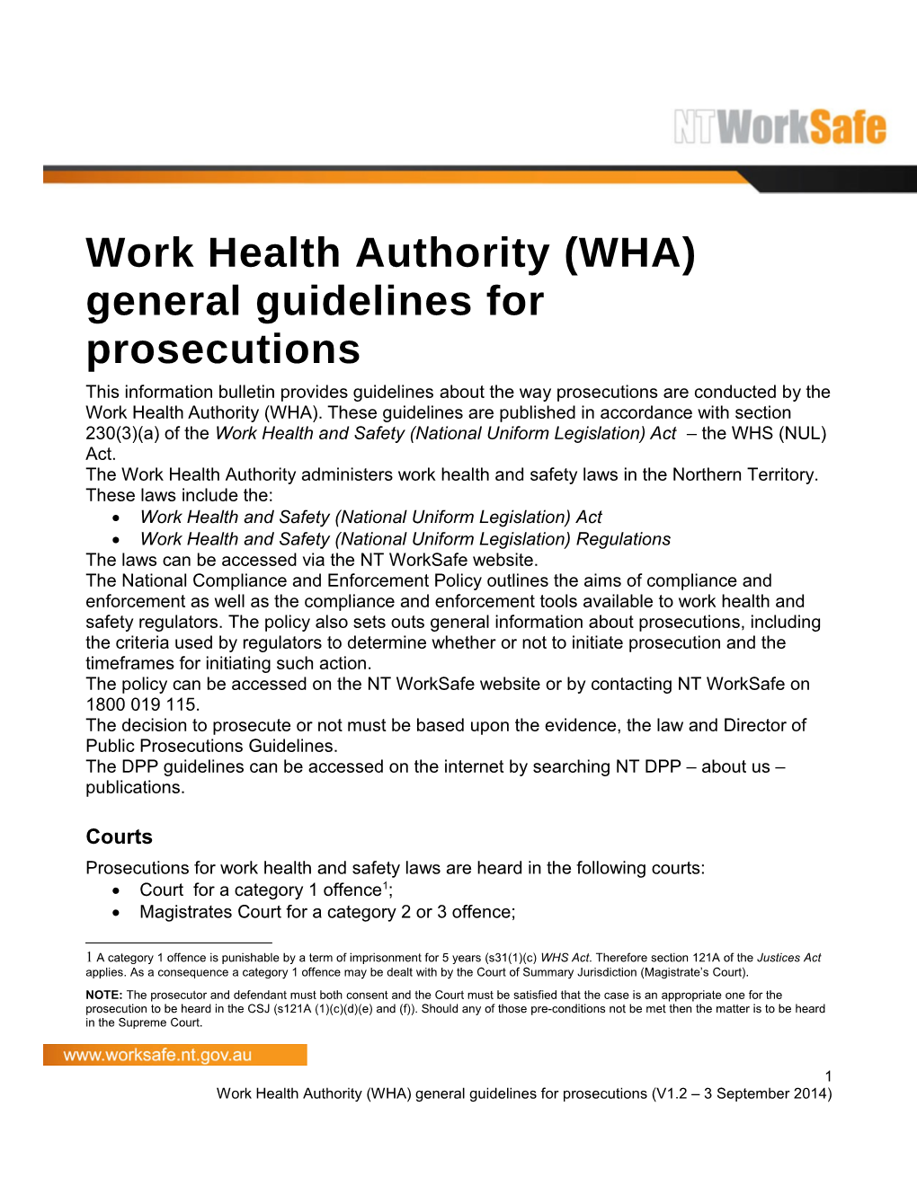 Work Health Authority General Guidelines for Prosecutions