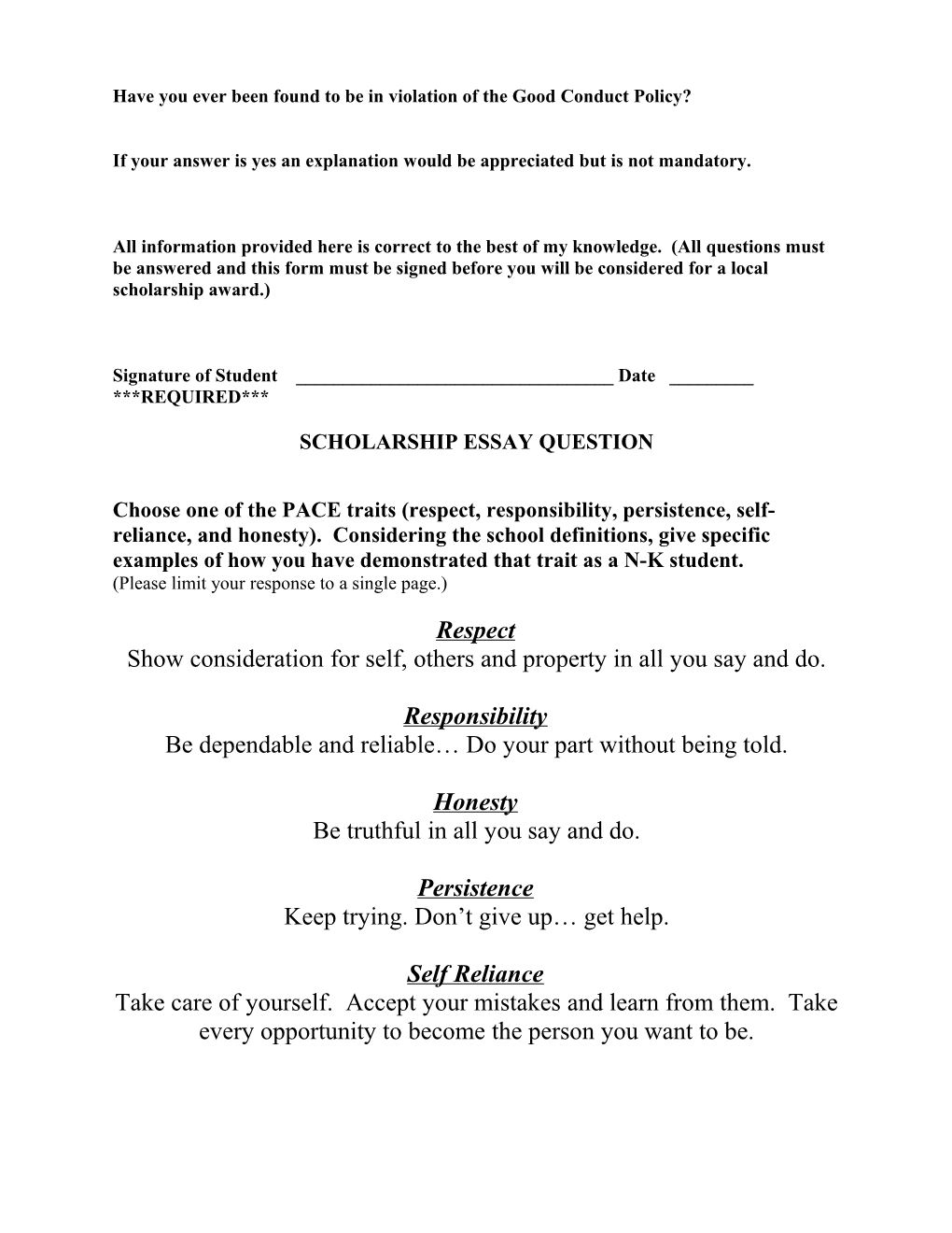 2011 Northwood-Kensett Scholarship Application