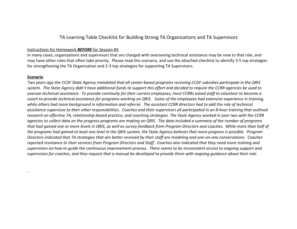 TA Learning Tablechecklist for Building Strong TA Organizations and TA Supervisors