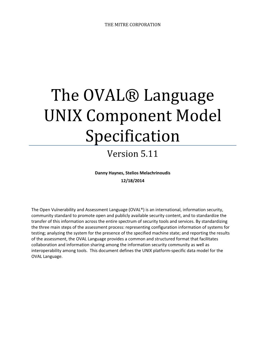 The OVAL Language UNIX Component Model Specification
