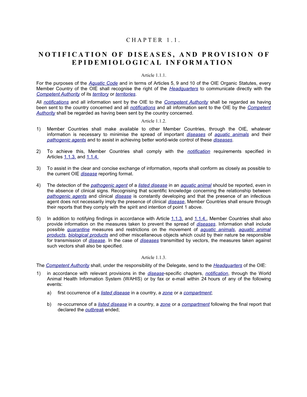 Chapter 1.1. Notification of Diseases, and Provision of Epidemiological Information