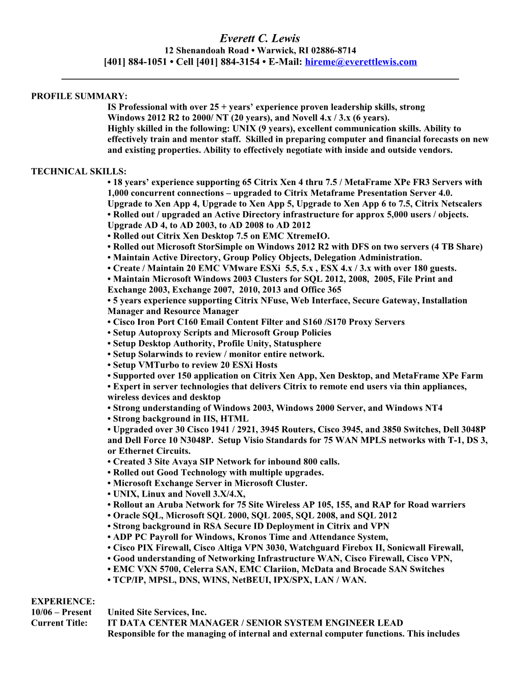 Everett C Lewis - Resume