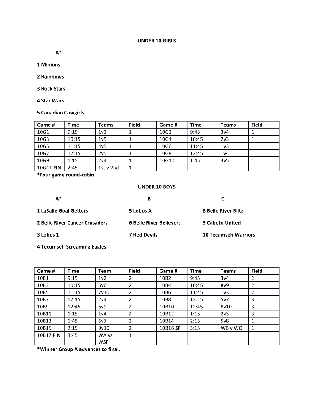 *Four Game Round-Robin