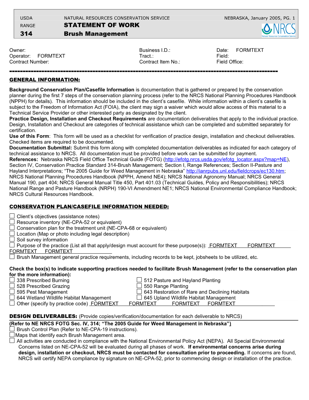 USDA NATURAL RESOURCES CONSERVATION SERVICE NEBRASKA, January 2005, PG. 1
