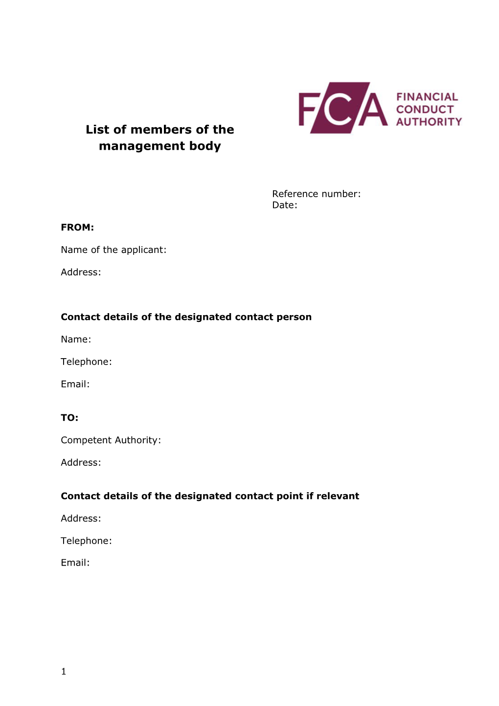 List of Members of the Management Body