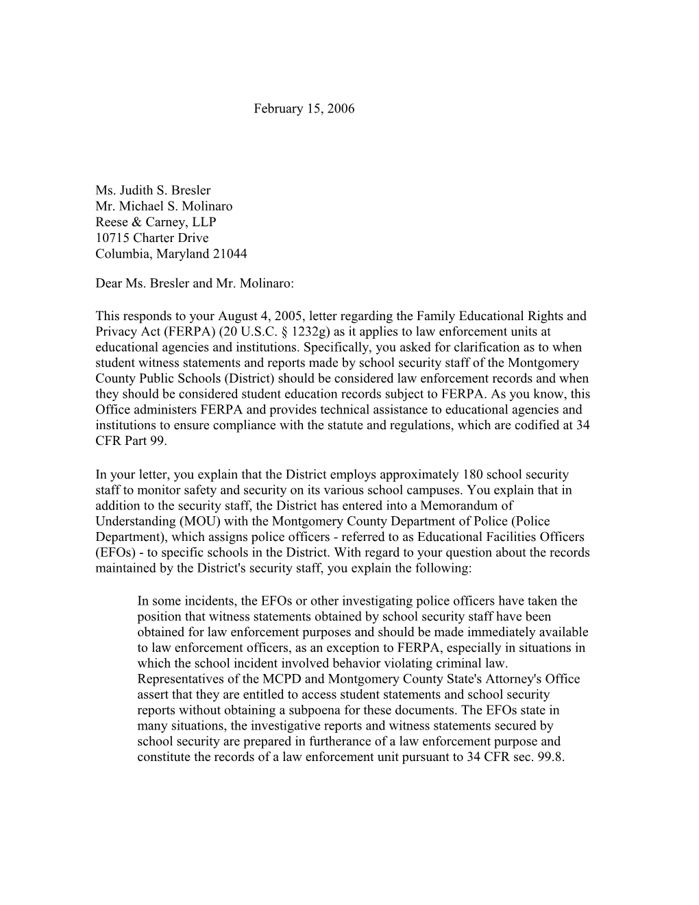 Letter to Montgomery County Public Schools (MD) Re: Law Enforcement Unit Records (MS Word)