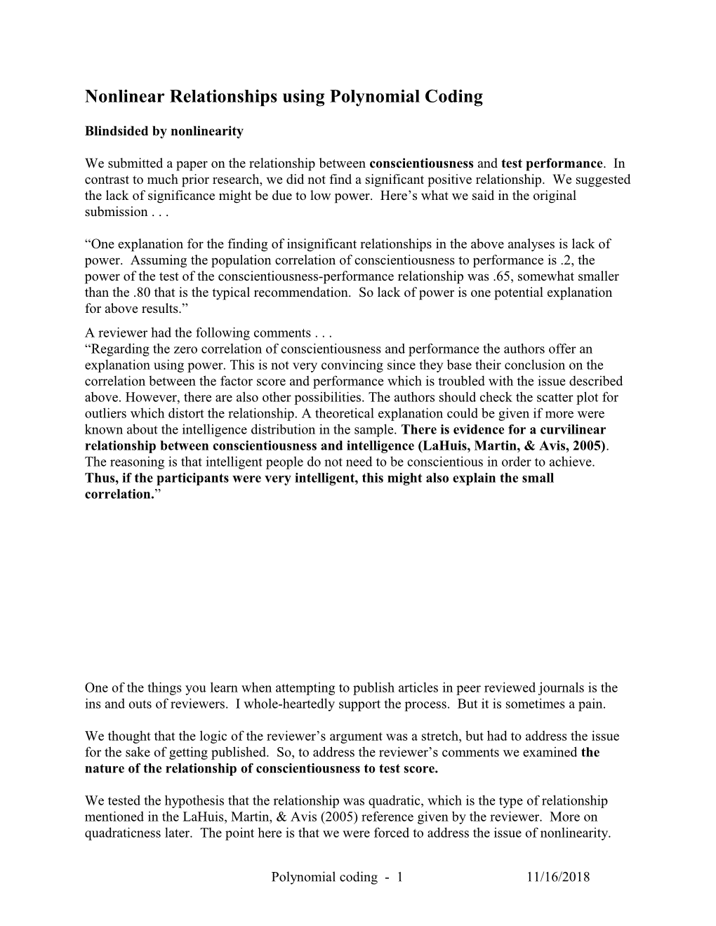 Nonlinear Relationships Using Polynomial Coding