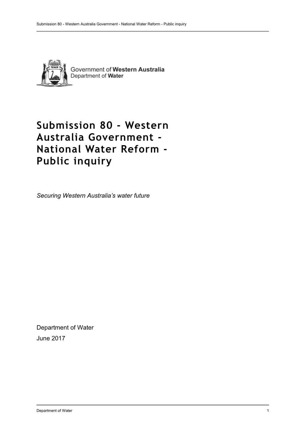 Submission 80 - Western Australia Government - National Water Reform - Public Inquiry
