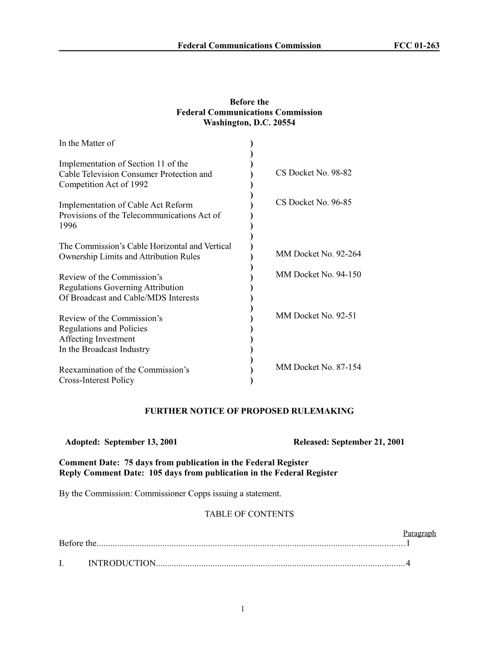 Federal Communications Commissionfcc 01-263