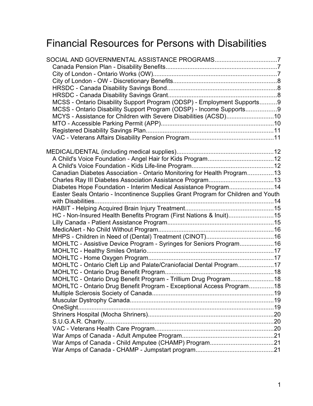 Financial Resources for Persons with Disabilities