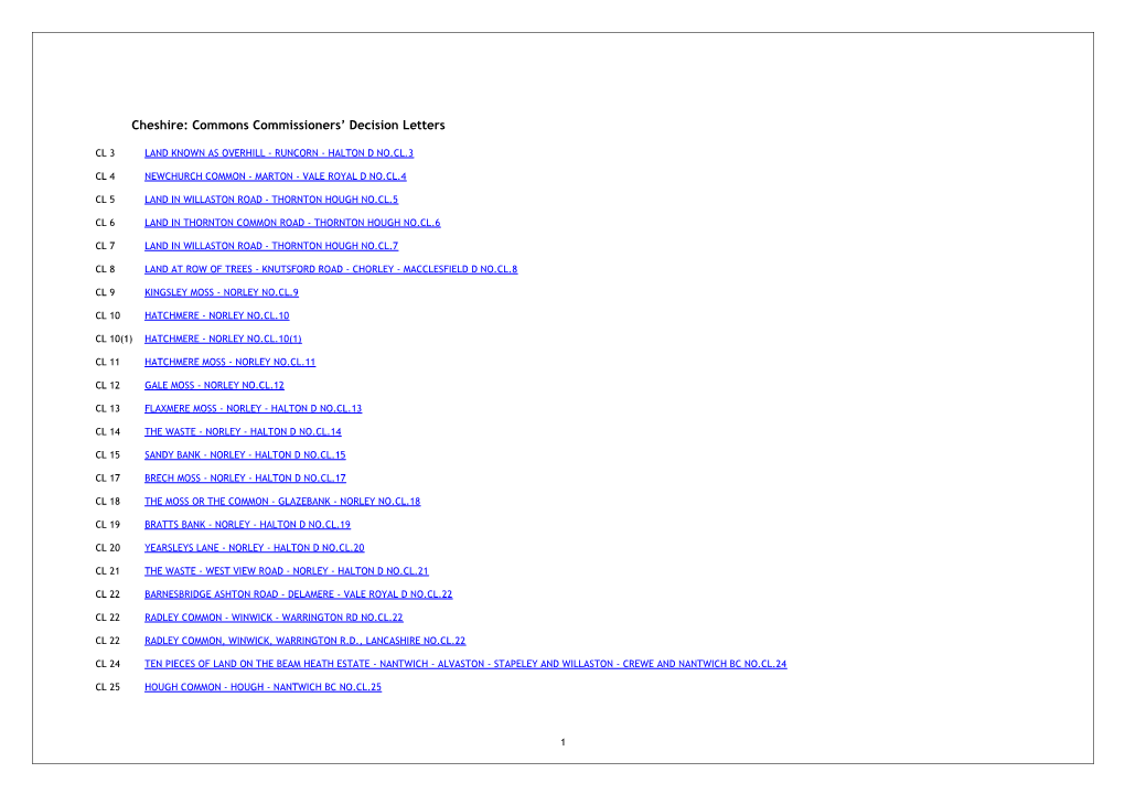 Cheshire: Commons Commissioners Decision Letters