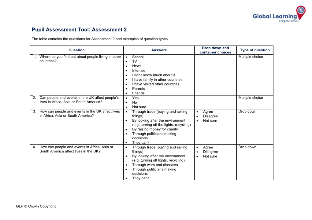 Pupil Assessment Tool: Assessment2