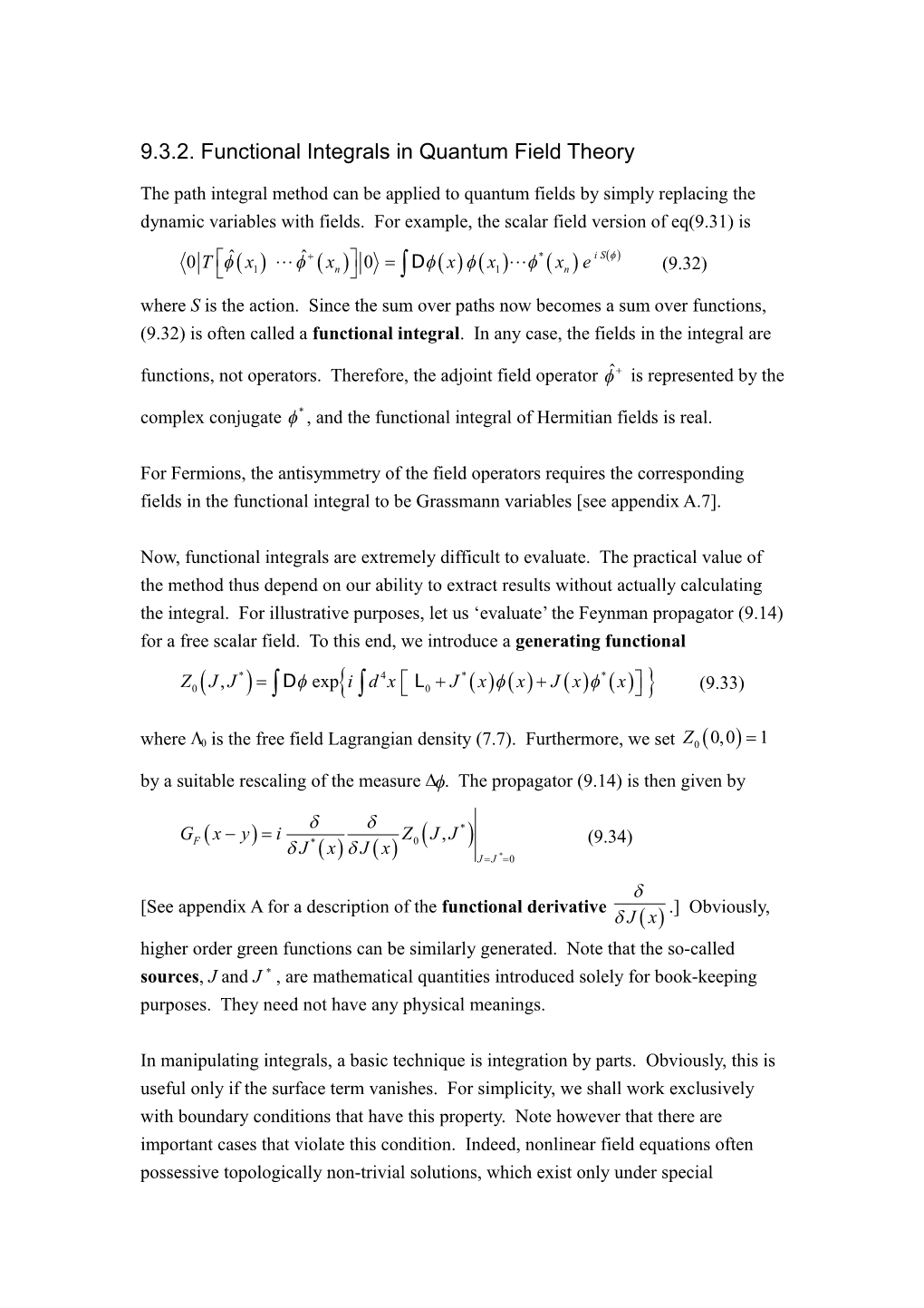 9.3.2. Functional Integrals in Quantum Field Theory