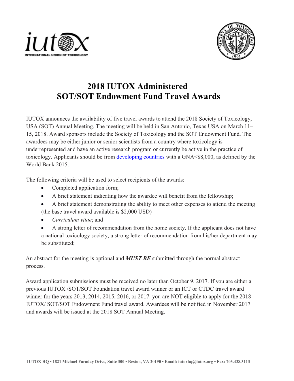 SOT/SOT Endowment Fund Travel Awards