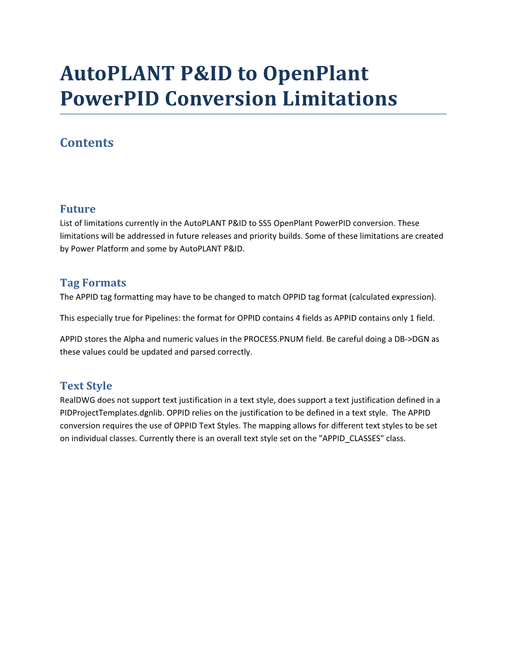 Autoplant P&ID to Openplantpowerpidconversion Limitations