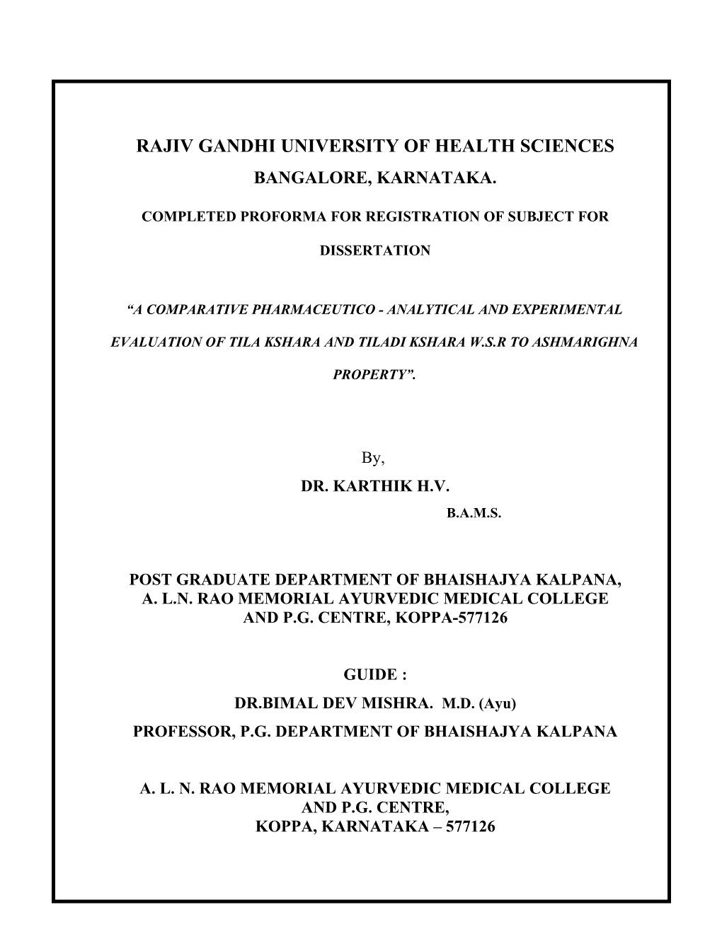 Raghiv Gandhi University of Health Sciences