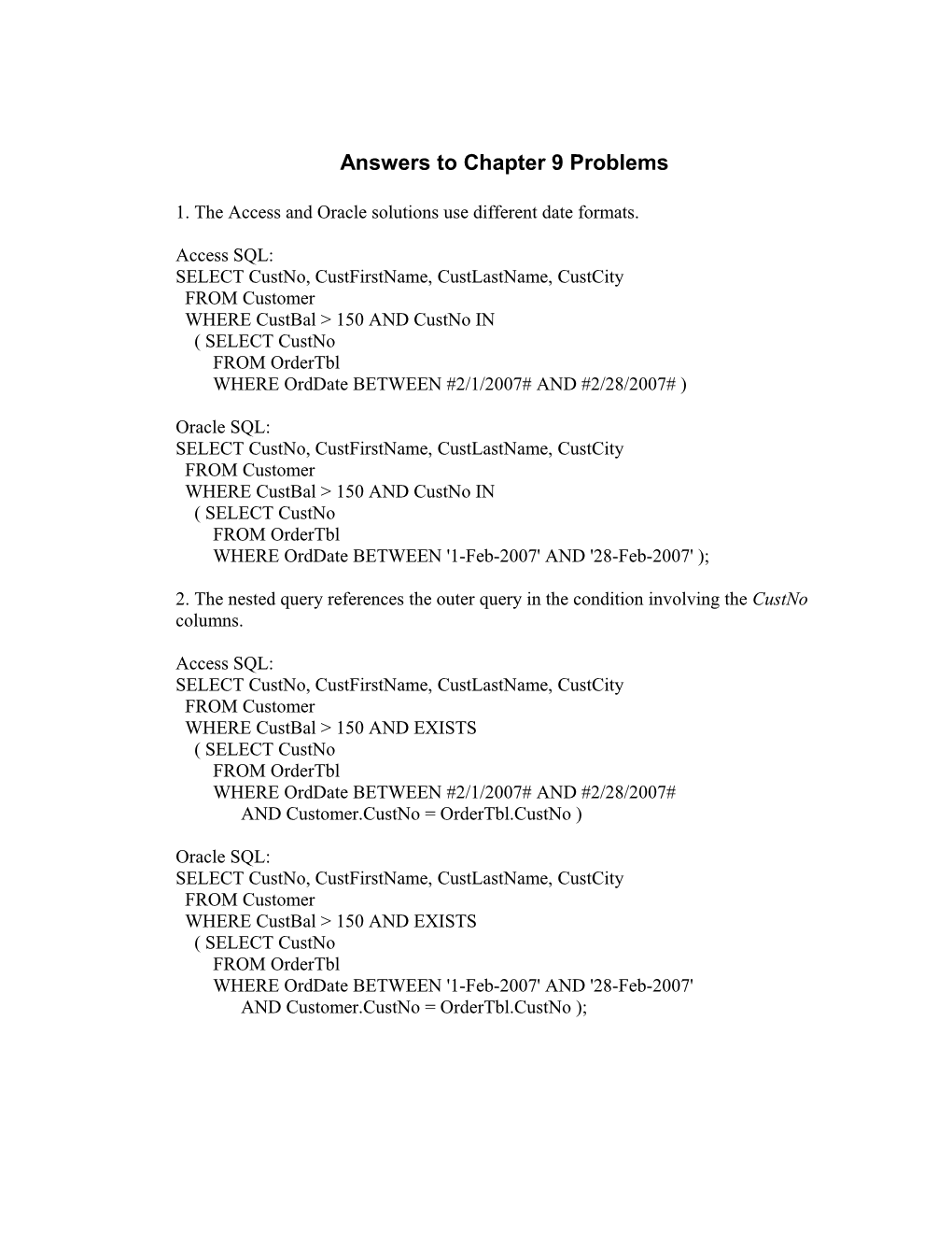 Answers to Chapter 9 Problems