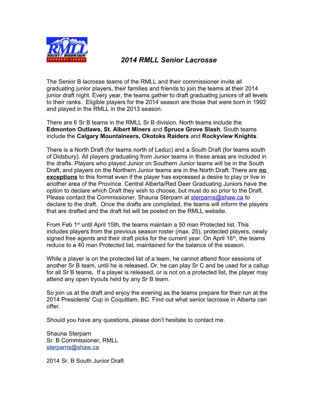 2014 RMLL Senior Lacrosse
