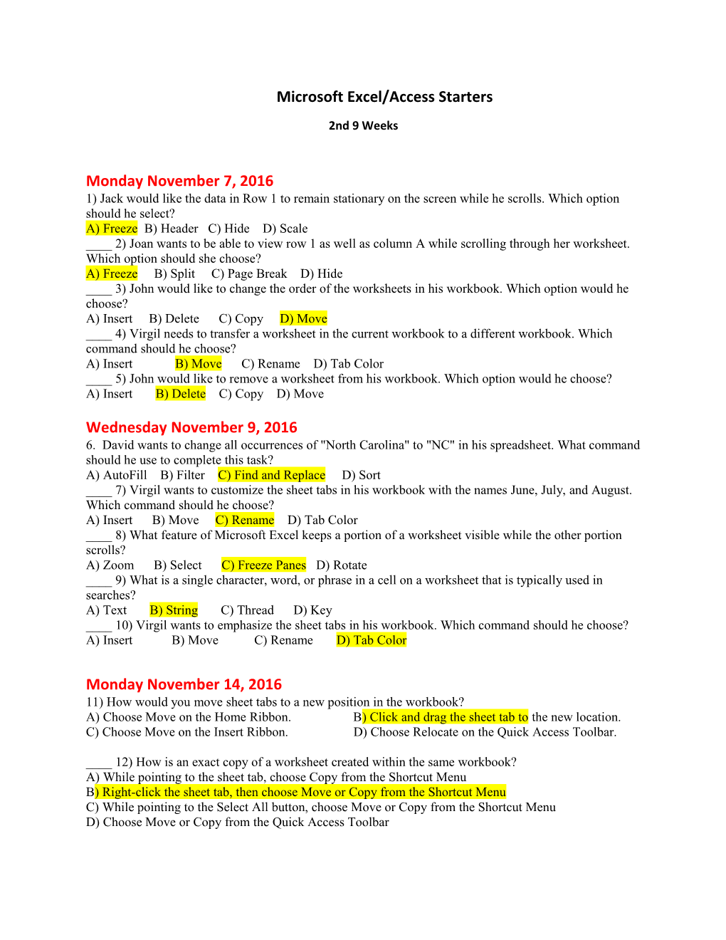 Microsoft Excel/Access Starters