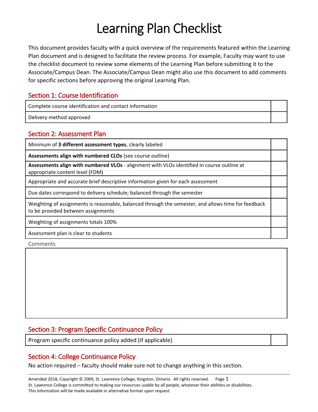 Learning Plan Checklist