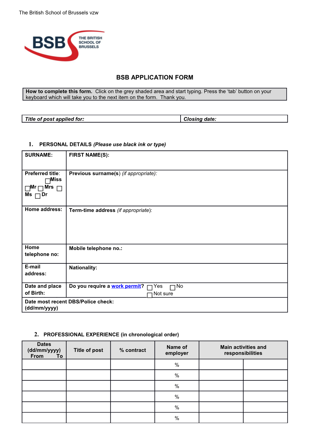 Bsbapplication Form