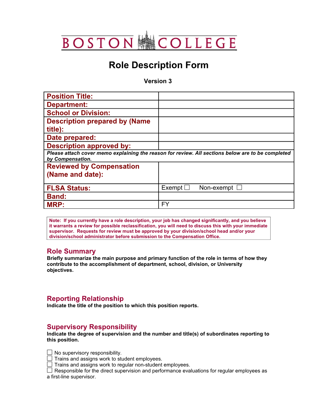 Role Description Form