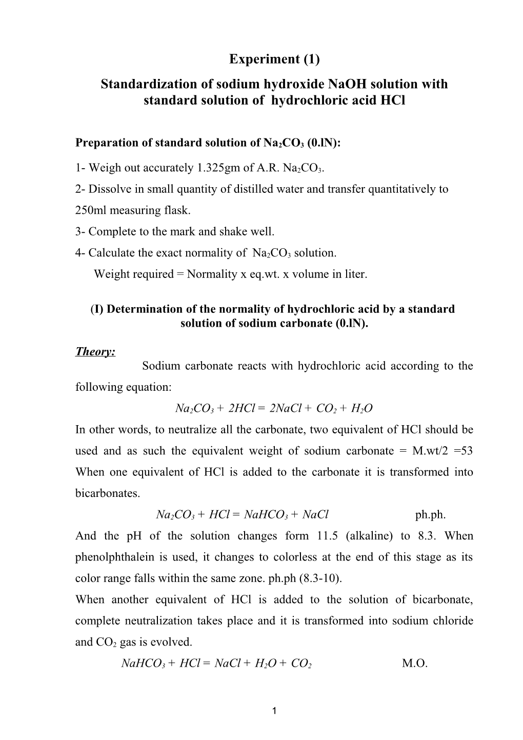 Standardization of Sodium Hydroxide Naoh Solution with Standard Solution of Hydrochloric
